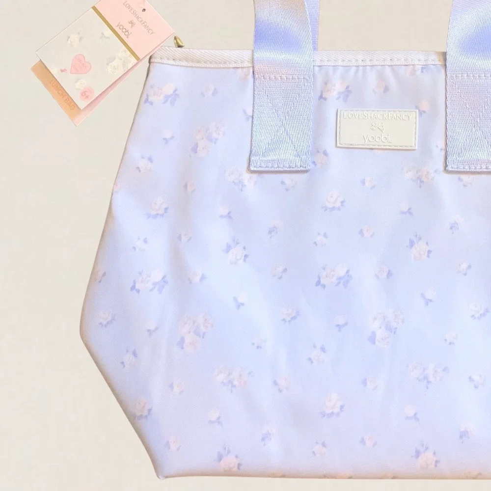 LoveShackFancy x Yoobi Insulated Lunch Tote Everblooming Rosettes Floral Blue
